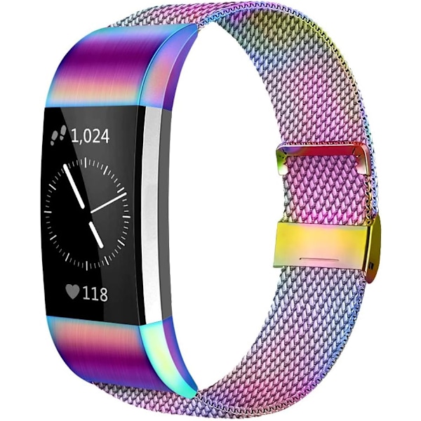 Til Fitbit Charge 2 Rem - Farverig Metal Mesh Magnetlås Udskiftning (Stor)