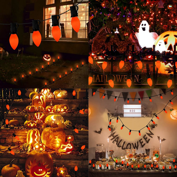 25Ft C7 Keramiske Orange Halloween Lys Udendørs Indendørs, Fantastisk som Orange Lys til Hjemmefest Have Hegn, med 27 Stk Keramiske Orange Lys