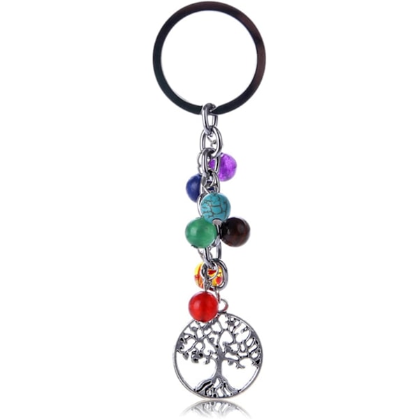 7 Chakra Krystal Ædelsten Nøglering - Naturlig Helbredende Nøglekæde