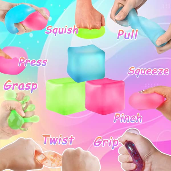 wxsp 3 st Stress Cube Squishy Leksaker, Långsamt Stigande Iskub Stressbollar, Sensoriska Fidget Leksaker för Ångestlindring, Sensorisk Iskub Gel Fylld Squishy