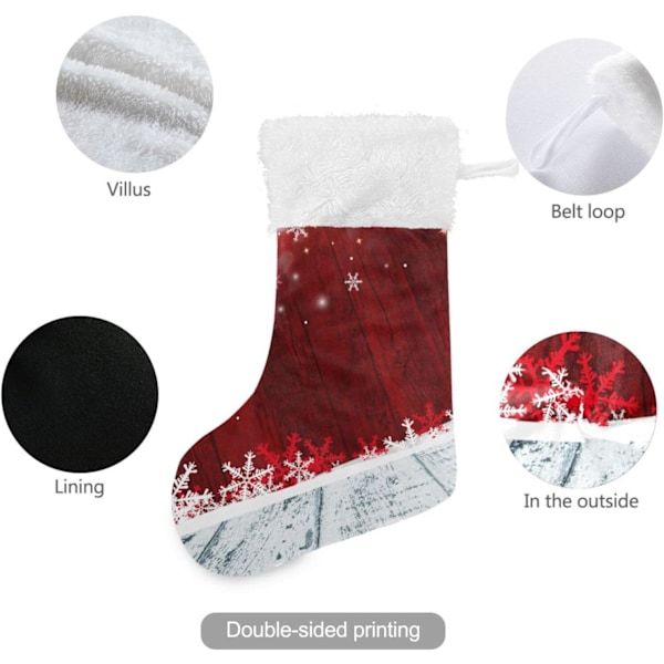 Julklapp, personliga julklappsstrumpor 2-pack Jul Snöflingor Röd Trä 18 tum Julstrumpor Hängande Ornament Eldstad