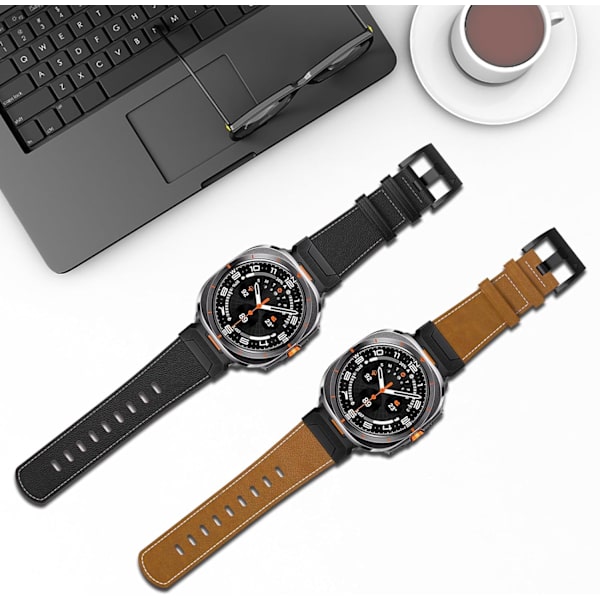 Robust ægte læderrem kompatibel med   Galaxy Watch Ultra 47mm(2024), Quick Release bred rem med titanium metalforbindelse til Galaxy