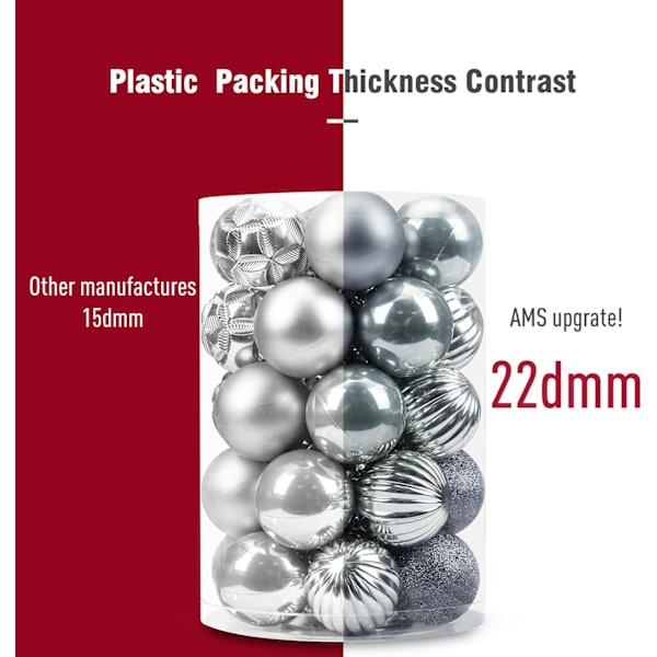 Set med 24 julgranskulor (40 mm, silver)