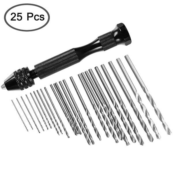 25 stk Pin Vise håndbor Bits - 24 stk Micro Mini Twist Drill Bit Set