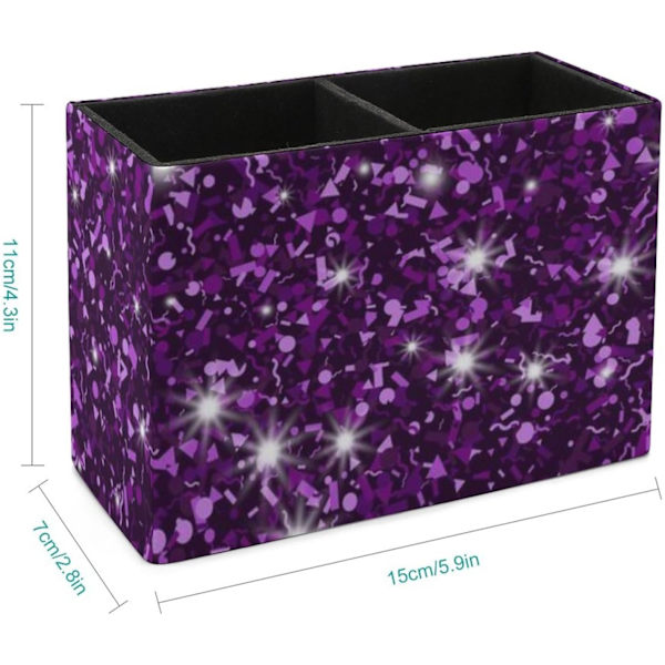 Pennhållare 2 fack, vacker mörk lila bling glitter gnistrar mönster pennorganisatör kopp skrivbordstillbehör förvaring, PU läder smink stil(254) En