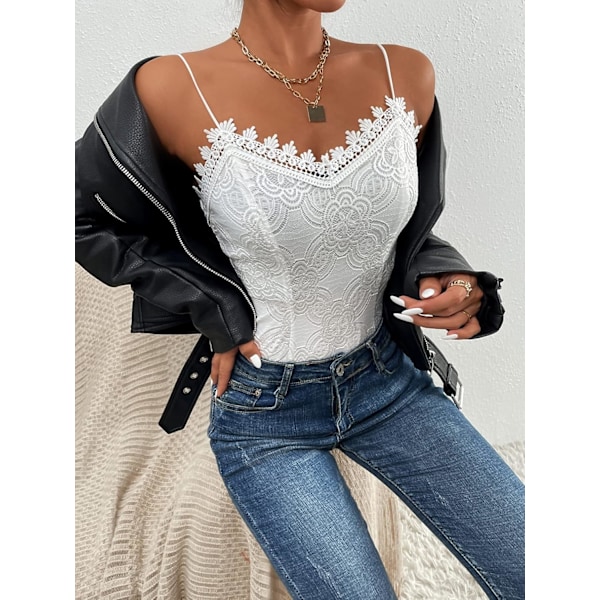 Kvinde Kontrast Blonder Spaghetti Stropper Ensfarvet Camisole Cami Crop Top