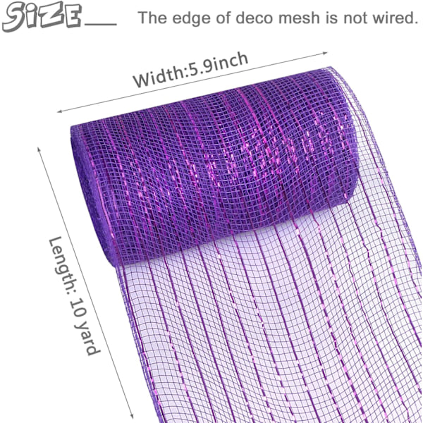 Deco Mesh 5,9 tommer x 30 fod Dekor Mesh Bånd med Metallic Foil Deco Mesh