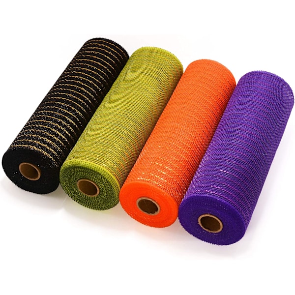 Deco Mesh 10 tommer x 10 meter hver rull, metallisk folie poly mesh bånd svart,