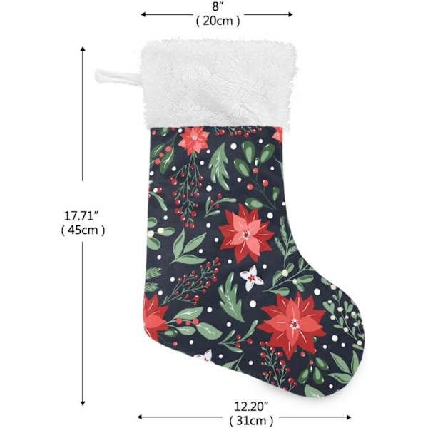 Julklapp, Personliga Julklappsstrumpor 2-pack Julstjärnor Blommor Granris Jul Svart 45,7 cm Julstrumpor Hängande