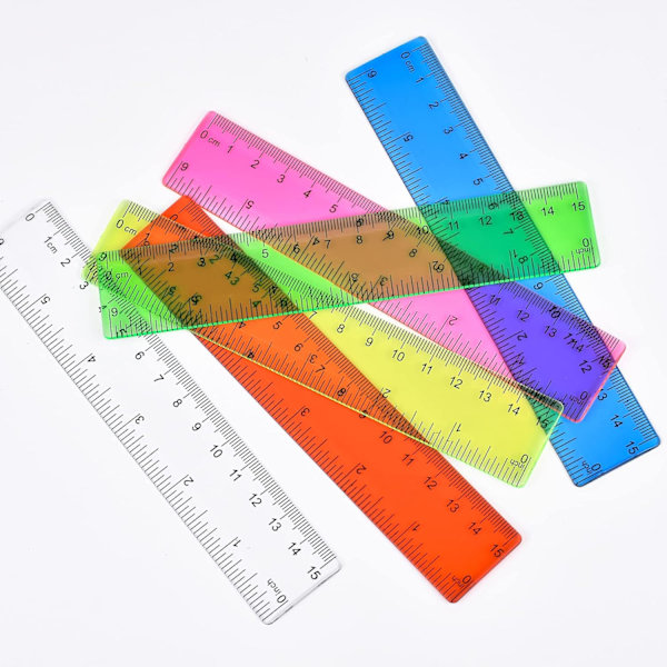 Genomskinlig plastlinjal 6 tum rak linjal - Splittersäker linjal med tum och centimeter (7-pack)