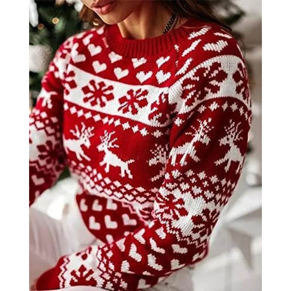 Kvindernes jule-snefnug-rensdyr-strikkede sweater hjerte dyr