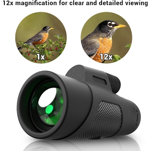 12x42 HD Monokular - BAK4 Prisme & FMC Linse | Kompakt til Fuglekiggeri, Vandring & Rejser