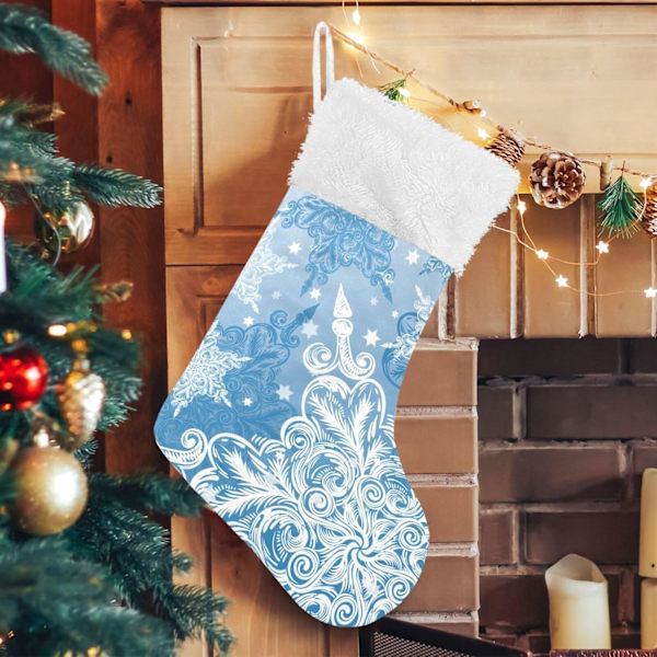 Julklapp, Personliga Julklappsstrumpor 2-pack Is Snöflinga Vit Blå Jul 18 tum Julstrumpor Hängande Ornament Kami