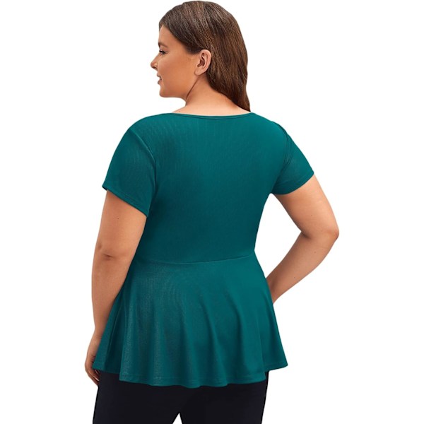 Plus Size Kvinder Sexet Halv Lynlås Op Lavt Snit Kort Ærme Ruffle Babydoll Peplum