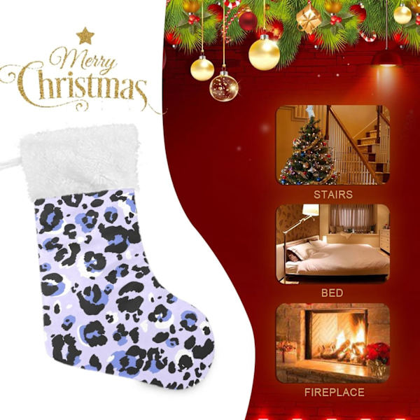 Julklapp, Personliga Julklappsstrumpor 2-pack Leopard Djurmönster Blå 45,7 cm Julstrumpor Hängande Ornament Eldstad för Träddekoration