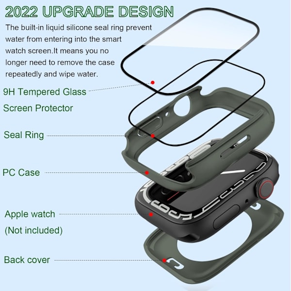 2 i 1 vanntett etui for Apple Watch 7 8 Full Wrap Protection Case