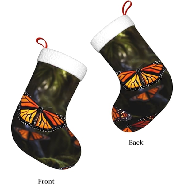 Monarkfjärils Julstrumpor Sammet Julstrumpor med Vit Super Mjuk Plysch Manschett Klassisk Jultomte Strumpa Hängande Ornament Dekoration