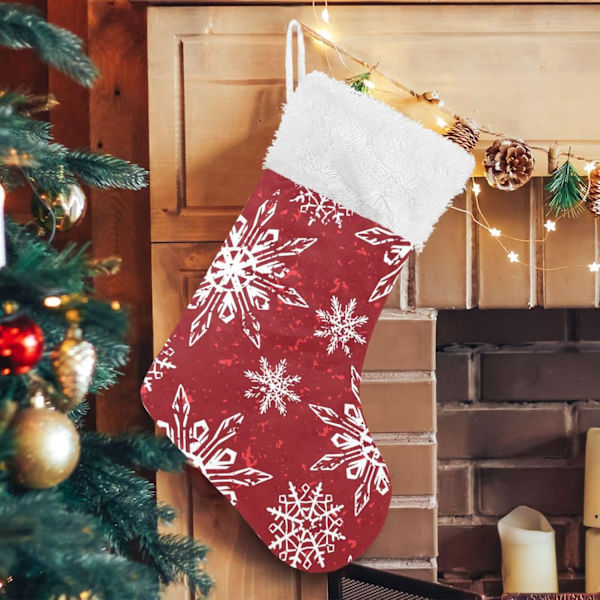 Julklapp, personliga julklappsstrumpor 2-pack vita snöflingor julröd jul 45,7 cm julstrumpor hängande prydnad kam