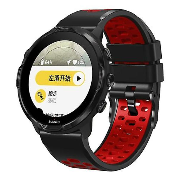 För Suunto 7 Tre rader hål Silikon klockarmband OZK Black Red