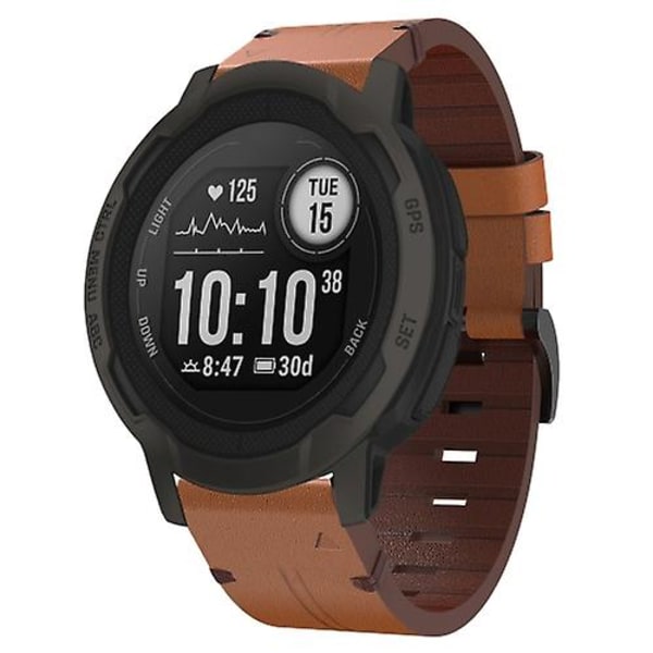 Til Garmin Instinct 2 22mm læder stålspænde urbånd FKX Brown