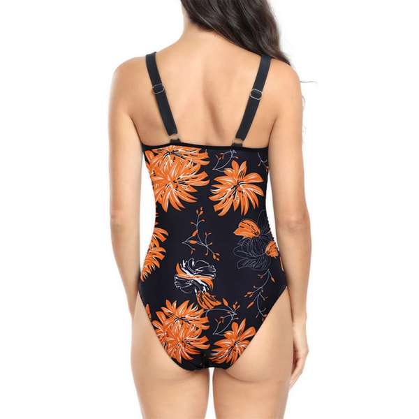 Kvindebadedragt Strandtøj Push Up Svømmetøj Blomsterprint Enkelt badedragt Orange Blomst med Sort Bund, Størrelse XL Orange Flower with Black Bottom XL