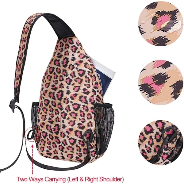 Sling Ryggsäck. Resväska Vandring Dagryggsäck Leopardmönstrad Rep Crossbody Väska