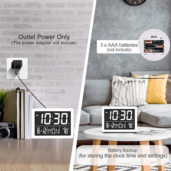 Digital väckarklocka med snooze, liten klocka/bordsklocka, 6,3\" LED digital kalender, 12/24H, justerbar ljusstyrka/volym, skrivbordsklocka för vit