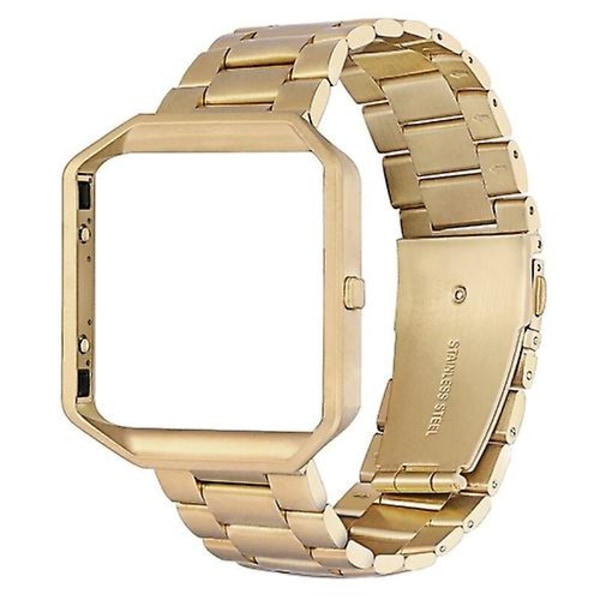 For Fitbit Blaze Metal Frame Butterfly Buckle Tre Perler Rustfrit Stål Metal Urrem EUP gold