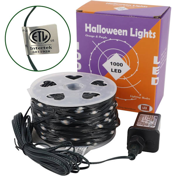 Extra långa 328FT Halloween-lampor, 1000 LED utomhus ljusslingor, gröna PVC koppartråds julbelysning, plug in 8 lägen & vattentät för