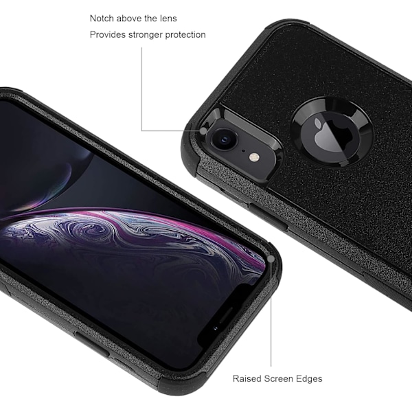 Yhteensopiva iPhone XR -kotelon kanssa, kolmikerroksinen kestävä iskunkestävä suojapuskurikotelo iPhone XR 6.1 ih -puhelimelle (musta) Musta