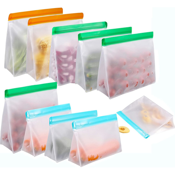 Genanvendelige Ziplock-poser i silikone, 10 stk. genanvendelige fryseposer