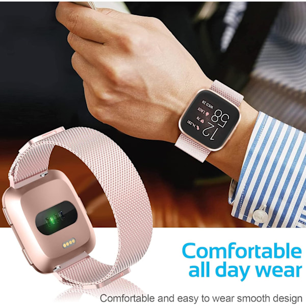 Mesh rustfritt stålrem for Fitbit Versa - 22mm dobbel magnetisk