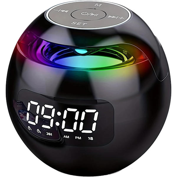 Smidig Bluetooth-högtalare med HD-ljud, dubbel väckarklocka med humanaktiverad för sovrum, RGB-lampor, uppladdningsbart batteri, upp till 8 timmar