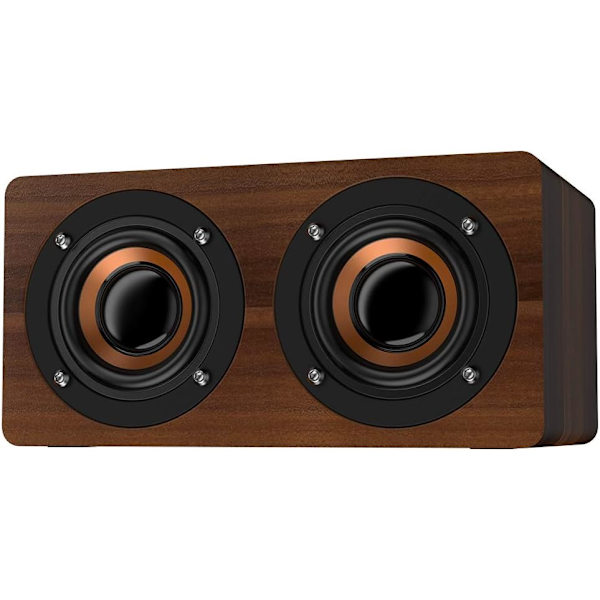 Trådlös Bluetooth-högtalare i trä, retro tung bas musikspelare stödjer FM-radio väckarklocka funktion för hemmakontor idé vänner (brunt korn)