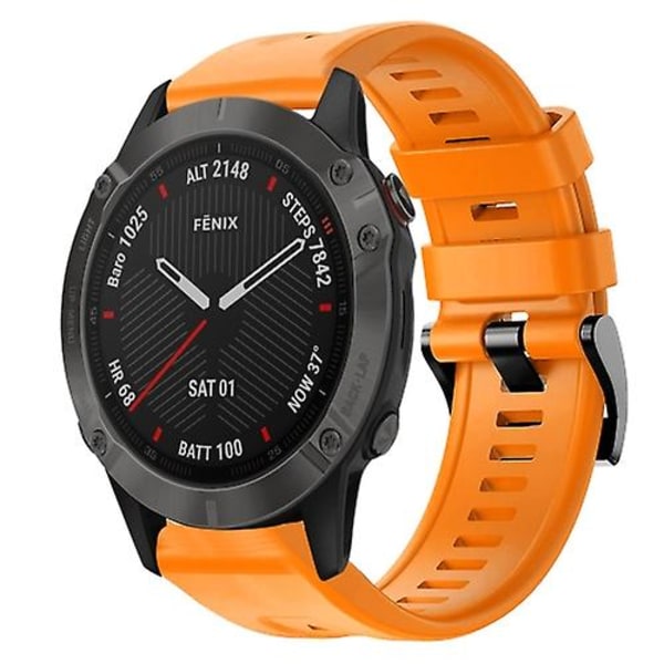 För Garmin Fenix ​​6 Sapphire Gps Metal Spänne Enfärgad Silikon Watch Band BFH Orange