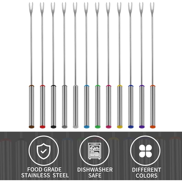 Fonduegafler - Fonduepinner i rustfritt stål (12 stk)