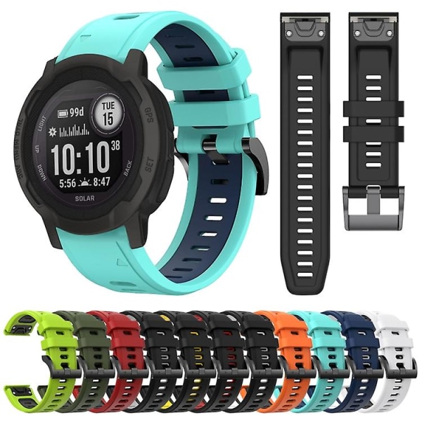 Til Garmin Instinct 2 22mm To-farvet Sports Silikonurrem QTL Midnight Blue - White