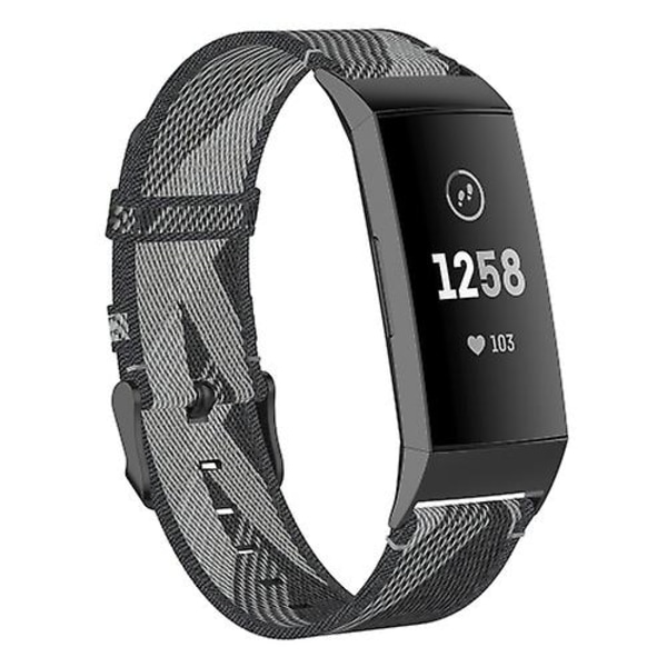För Fitbit Charge 4 / Charge 3 Se Rostfritt stålhuvud korn Nylon Denim Ersättningsrem Klockband MVZ Gray Stripe
