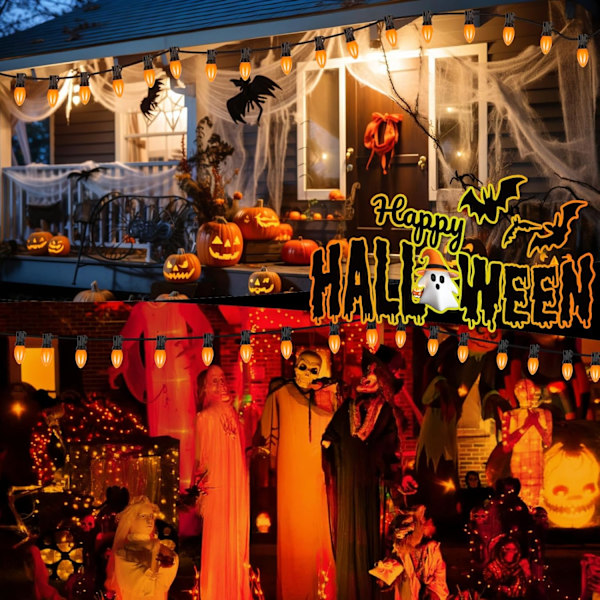 C7 Halloween-lampor, 25FT utomhus orange LED-slingor med 27 orange LED-lampor (2 reserv), utmärkt som Halleween-julprydnader för hemmet