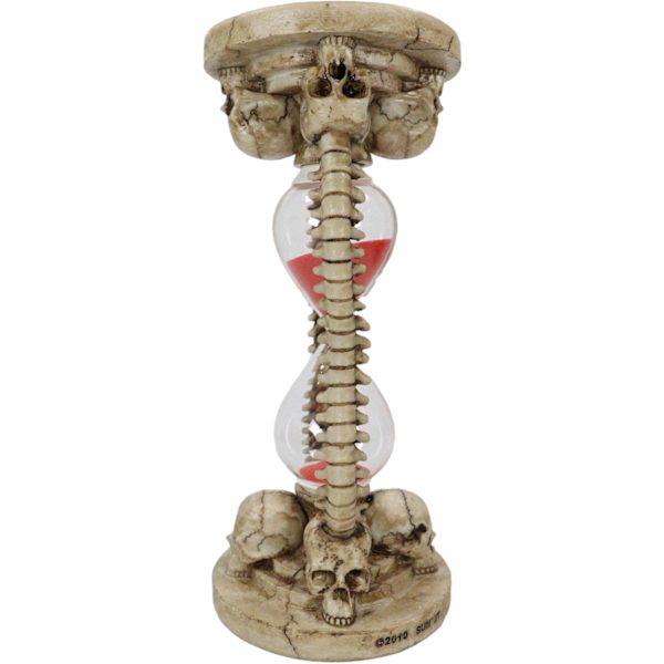 Ebros Gave Gotisk Alkymi Kirkegård 4 Kranier Med Skelet Rygsøjle Knogler Dekorative Sand Timer Figur Ossuarium Makaber Sandtimer Accent