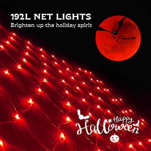 Utendørs julelysnett, 9,8FTx6,6FT 192 LED fe-lyssnor med 8 lysmoduser, koblingsbar lys for Halloween julehage tre