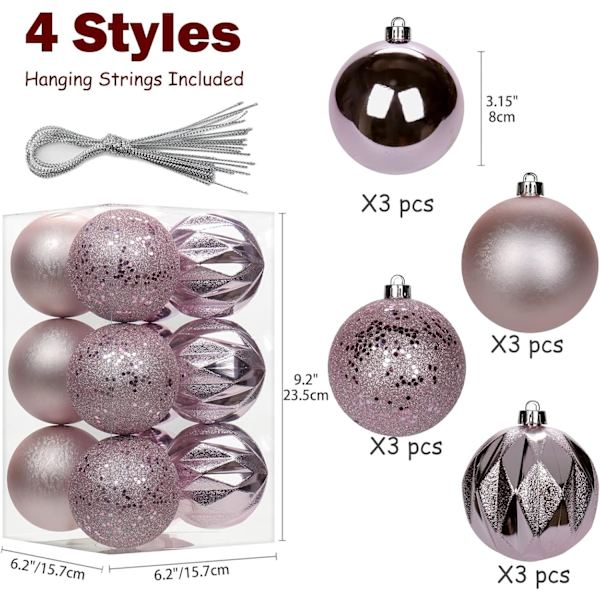 12 st 3,15\" julgranskulor julgransdekorationer krossäkra rosa julgran