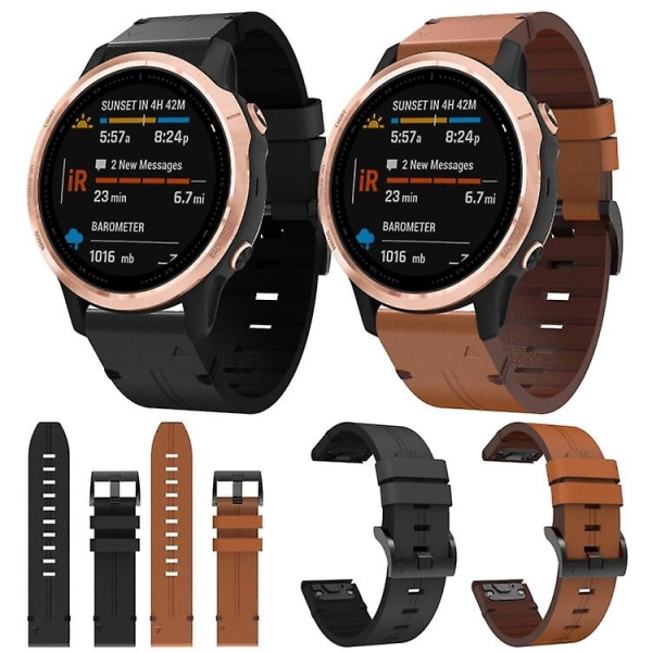 Til Garmin Fenix ​​6s 20mm læder stålspænde urbånd CJI Black