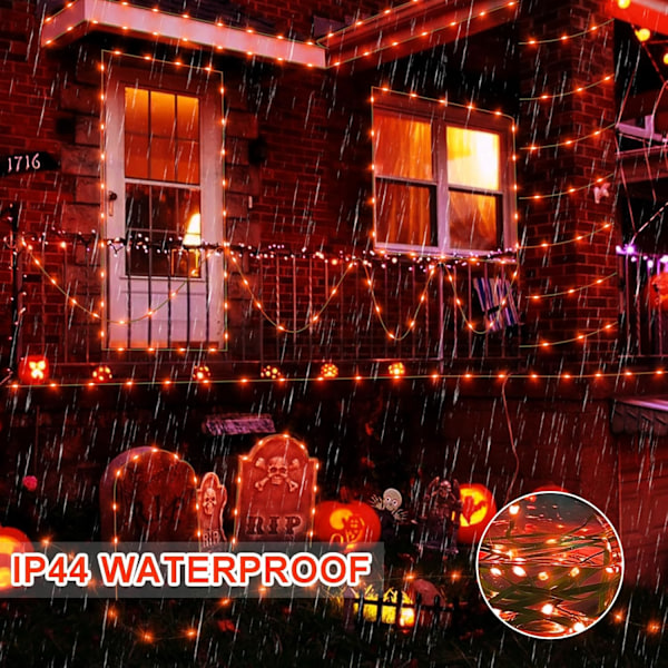 Orange Halloween ljusslinga, 180 LED utomhus vattentät Halloween träd ljusslinga med fjärrkontroll timer 8 lägen, plug in ljusslinga för