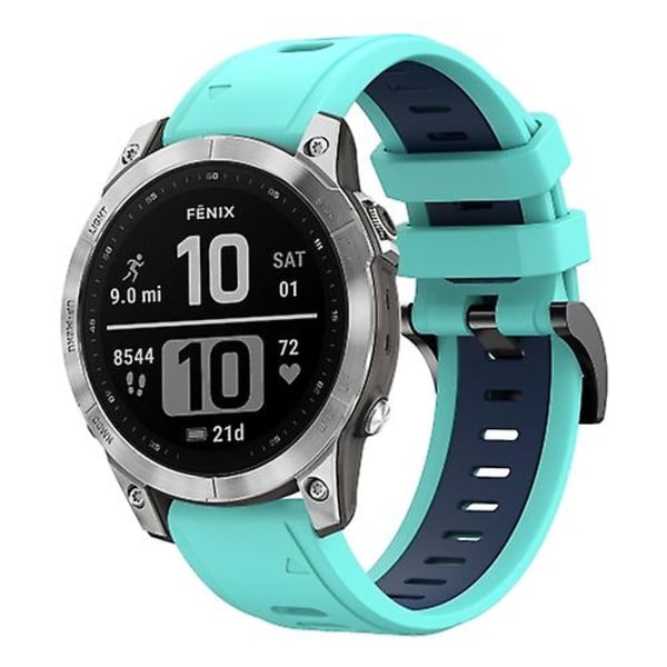 Til Garmin Fenix 7 22mm To-farvet Sports Silikonurrem TYD Mint Green - Blue