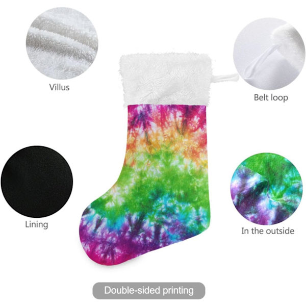 Julklapp, personliga julklappsstrumpor 2-pack Tie Dye Pride Regnbåge 45,7 cm Julstrumpor Hängande Ornament Eldstad för Träddekoration