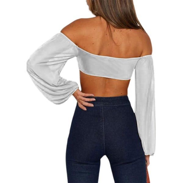 Kvinners Off Shoulder Asymmetrisk Hem Slim Fit Lang Armt Crop Top