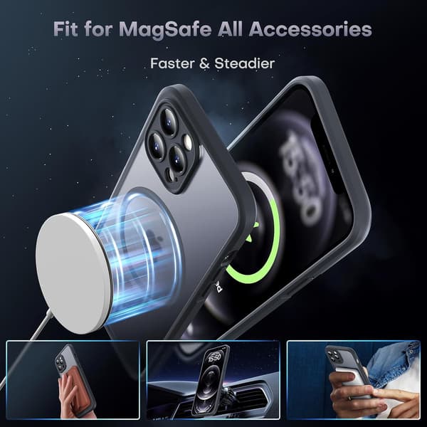 Magnetisk cover til iPhone 12 Pro Max - Kamerabeskyttelse, MagSafe-kompatibel, gennemsigtig mat bagside