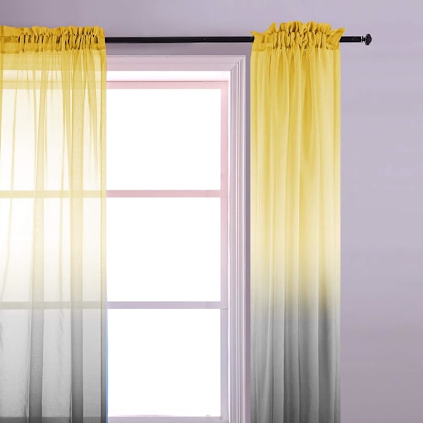 Gule gardiner 213 cm lange for stue, vårgradienttrykk, halvtransparente mønstergardiner 213 cm lange, 2 stk. soveromssett