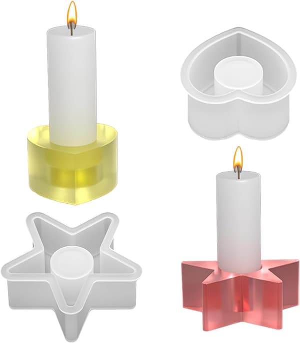 Stykker Stearinlysforme Silikone Stearinlysforme Voks Smelteforme DIY Stearinlysforme Harpiksforme Stearinlysforme (Stjerne + Hjerte)